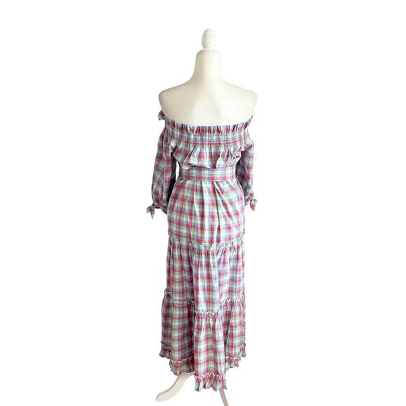 Kate Spade Madras Plaid Off Shoulder Maxi Dress Large - Picture 6 of 11